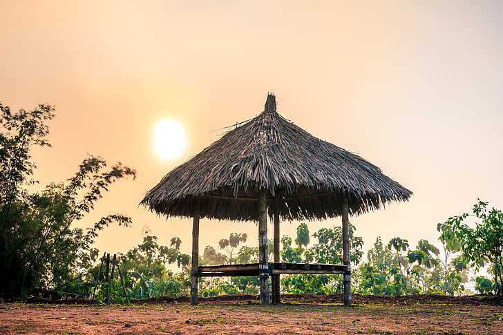beautiful, hd wallpaper, sunlight, sunset, thatched roof, outdoors, no people
