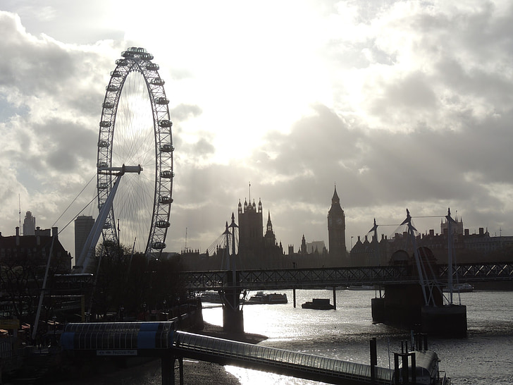 London, pariserhjul, landskap, solnedgång