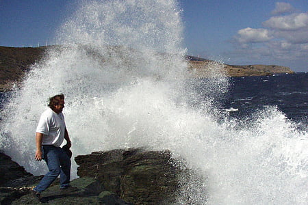 vlna, jističe, Já?, voda, osoba, muž, ostrov