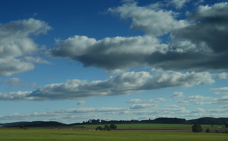landscape, clouds, sun, blue sky, grass, texture, background