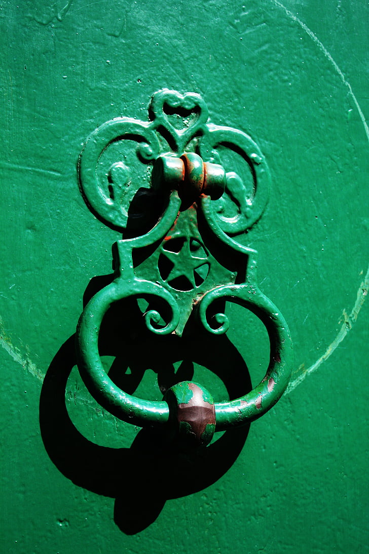 grön, dörr, Door knocker, arkitektur