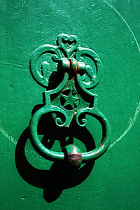 grön, dörr, Door knocker, arkitektur