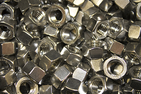 nut, bolt, metal, hardware, steel, metallic, industrial