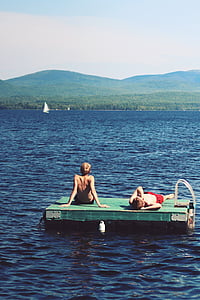 Lacul, agrement, în aer liber, oameni, apa, două persoane, activitate de recreere