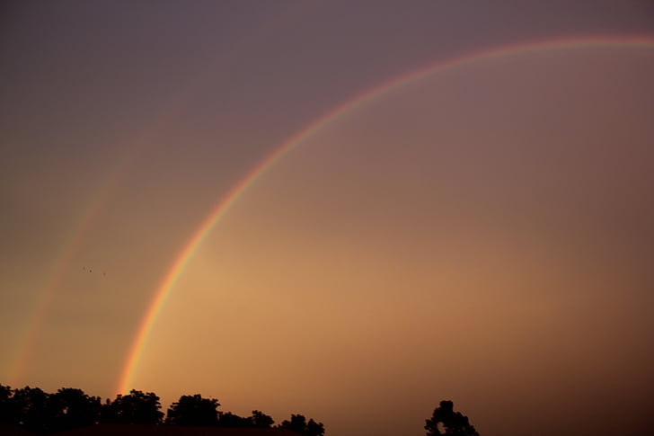 kahekordne vikerkaar, Rainbow, Kaheinimesetuba, Double, loodus, torm, Sunset, taevas