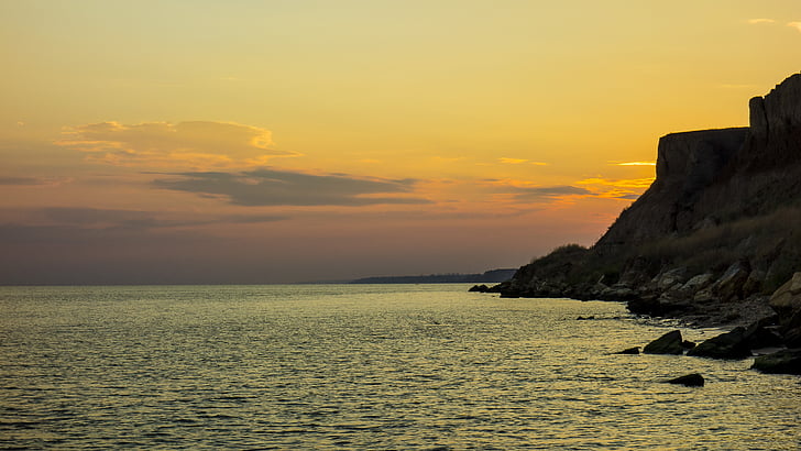 sea, sunset, beach, stones, landscape, evening, nature