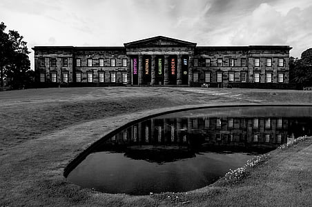 Escócia, Museu, Galeria, preto, Branco, reflexão