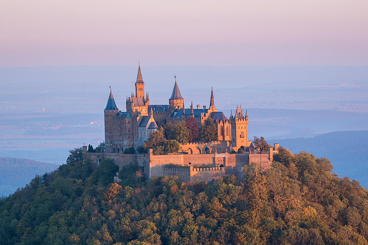 Château, Hohenzollern, lever du soleil, forteresse, morgenstimmung, Château de Hohenzollern, Allemagne