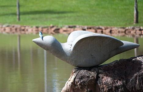 bird, statue, stone sculpture, park
