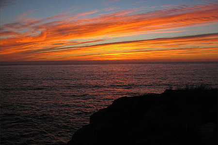puesta de sol, Océano, cielo, naranja, nubes, San diego, mar