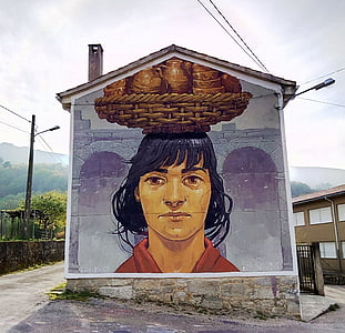 graffiti, vidieka, Ulica, žena, Kôš, Sacred riberia, Galicia