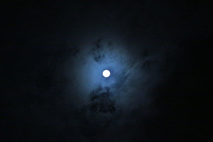 nattvisning, månen, molnet, natthimlen, natt, på kvällen, atmosfär