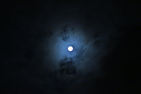 nakts skatu, mēness, mākonis, naksnīgajām debesīm, naktī, vakarā, atmosfēra