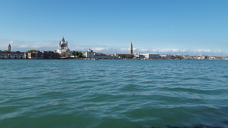 Veneza, mar, céu azul, linha do horizonte, modo de exibição, Canale grande, gôndola