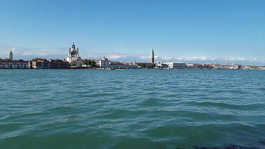 Venecija, more, plavo nebo, linija horizonta, Prikaz, Canale grande, gondolom