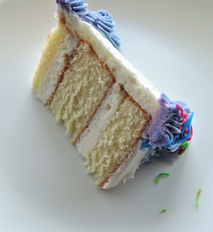 бял слой торта, нарязан, сладки глазура, храна, печени, торта, десерт