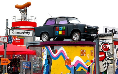 Βερολίνο, Γερμανία, χαρακτήρες, αυτοκίνητο, Trabant, λουκάνικο, τουριστικά