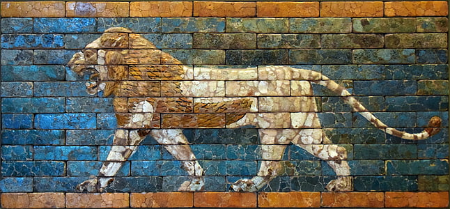 mesopotamiske, løve, Babylon, fliser, historie, antikken, arkeologi