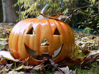 pumpkin, halloween, decoration, orange, autumn, anthropomorphic face, jack o' lantern