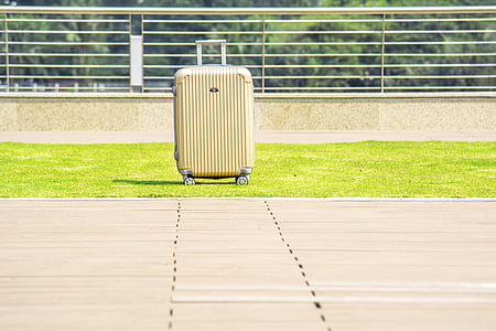 luggage on wheels, case, outdoors, grass, green color, sport, absence