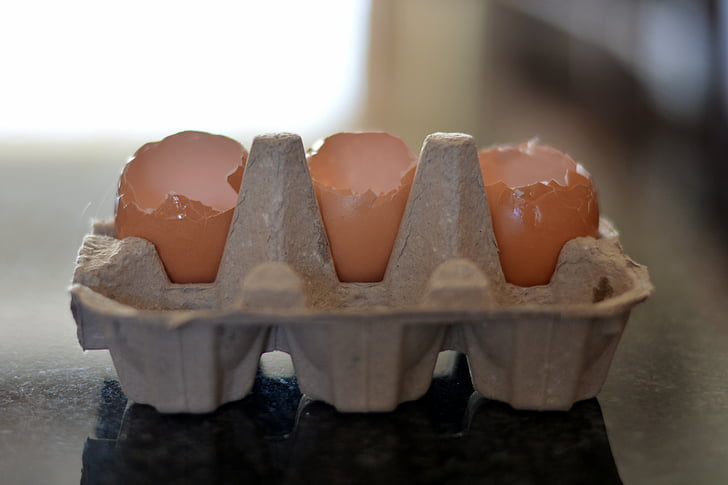 egg containers, empty containers, eggs