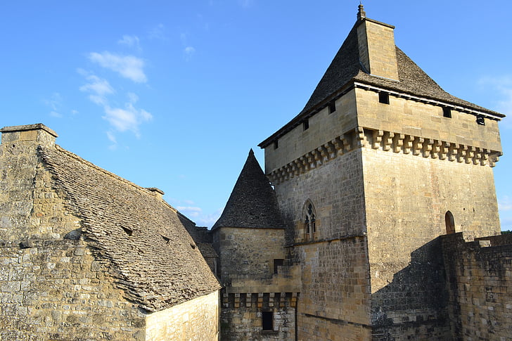 średniowieczny zamek, kamienny mur, dachu, średniowieczna wieża, Castelnaud kaplica, średnim wieku, Dordogne