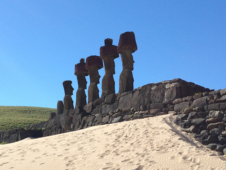 Isla de Pascua, Moai, lejanía, estatuaria