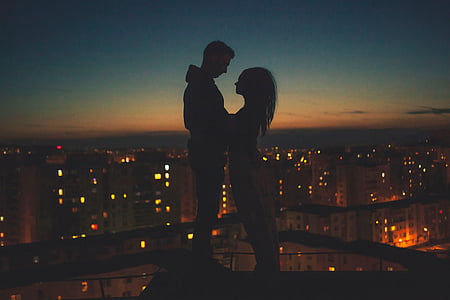 gens, homme, femme, couple, amour, silhouette, Sweet