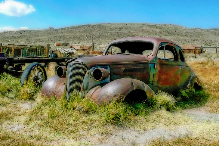 Bodie, ville fantôme, Californie, é.-u., héritage, vieille voiture, rouillé