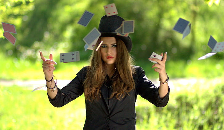 Дівчина, Топпер, гральних карт, удачі, магія, жінки, самки