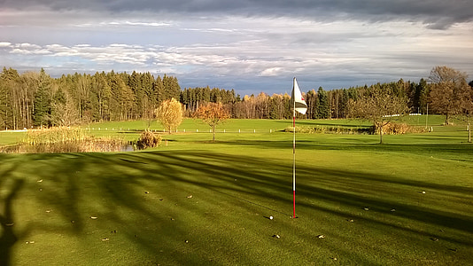 Golfbana, klappa, grön, gyllene höst, Oberbayern