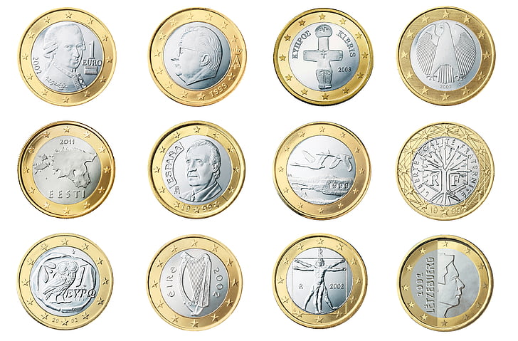 Euro, 1, mince, meny, Európa, peniaze, bohatstvo
