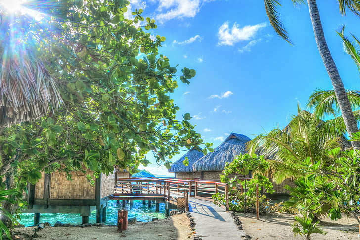 Bora bora, Francúzska Polynézia, Južné Tichomorie, Ocean, nad vodných bungalovov, Cestovanie, vody