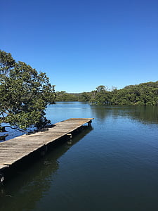 Riverview, ciel bleu, Pier, nature, Lac, arbre, à l’extérieur