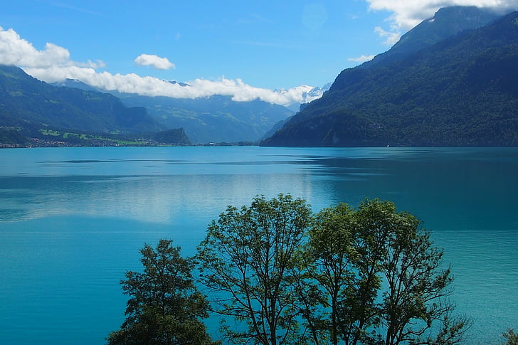 Göl, dağlar, Lake thun, ruh hali, İsviçre, manzara, doğada Güzellik