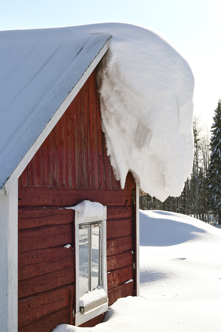 sneeuw, winter, huis, drift, houten huis, gebouw, op het dak