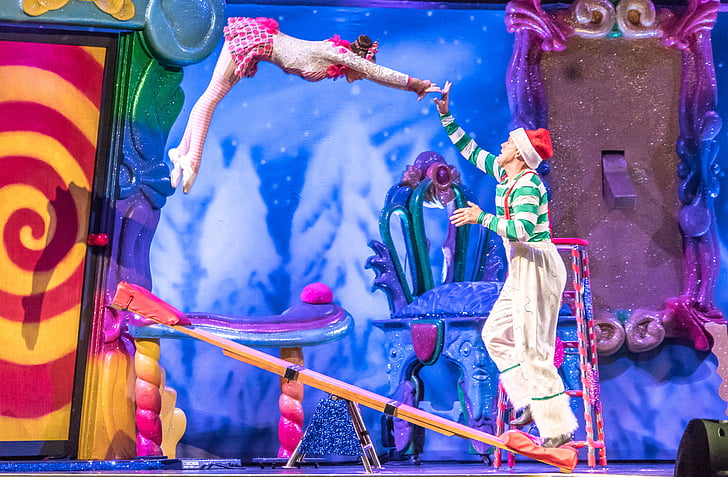 akrobaták, Cirque du soleil, karácsonyi Térkép, Gaylord palms, Orlando, Florida, candy cane