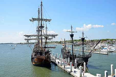 Galleon, fartyg, historiska, förtöjda, segel, fartyg, nautisk