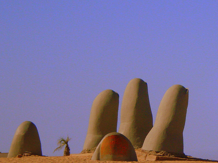 Punta del este, anıt, el, kum, plaj, heykel, Uruguay