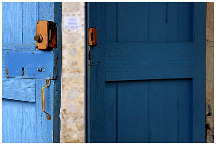 puerta, azul, Castillo, tableros de, madera, objetivo, brillante
