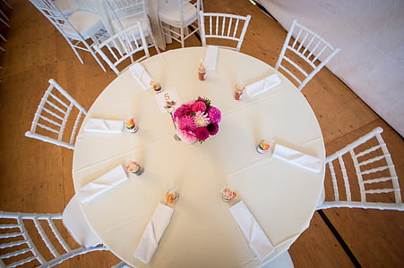 reception, hovedet bordet, bryllup, ovenfra, ægteskab, fest, tabel