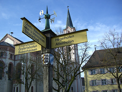 Cuerno blanco, Iglesia de la parroquia, postes indicadores, madera, señales de madera, Torreta