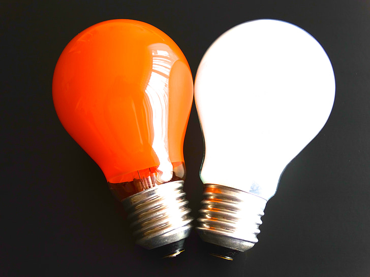 light bulb, orange, white, light body