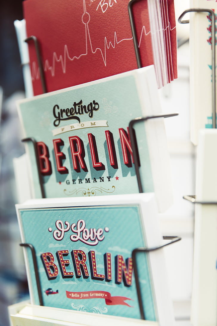 three, red, blue, berlin, books, stand, stationery