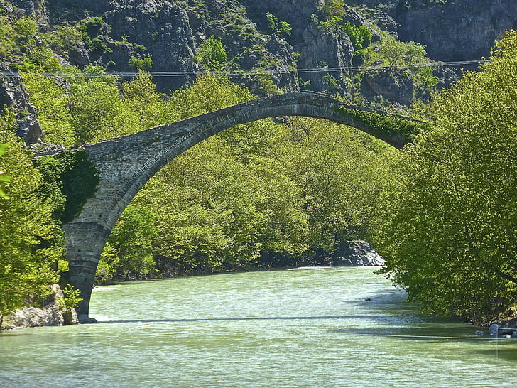Ponte, pietra, Grecia, attraversando, storico, vecchio, paesaggio