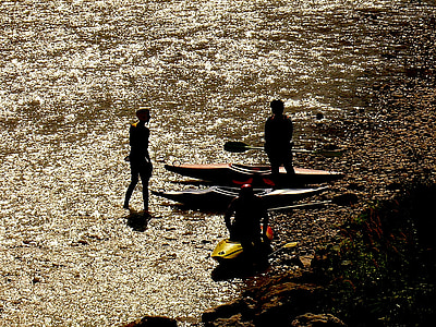 kayak, pilote, lumière de retour, Dom, réflexion, surface de l’eau, eau