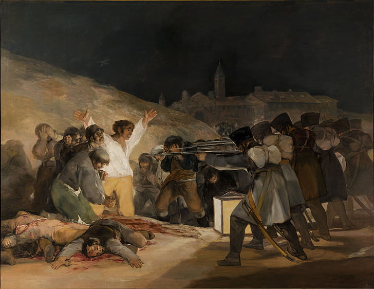 execution, shooting, oil on canvas, francisco de goya, 1814, oil painting, art