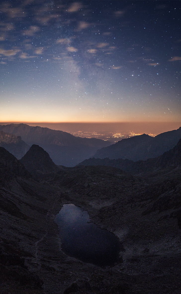 mākoņi, Augsto Tatru, Horizon, ezers, galaktika, kalns, kalni