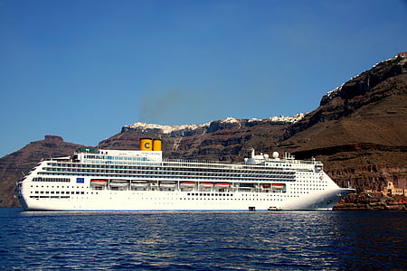 Santorini, grécky ostrov, Kyklady, Caldera, biele domy, Grécko, sopečné