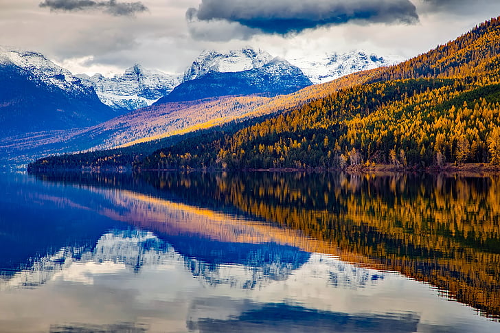 innsjøen mcdonald, Glacier nasjonalpark, Montana, landskapet, naturskjønne, himmelen, skyer